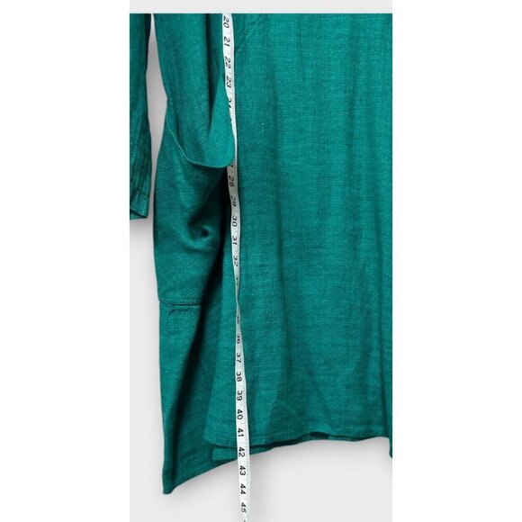 FLAX Womens Maxi Dress Size L Teal 100% Linen Long Sleeve Pockets Lagenlook - Picture 5 of 10